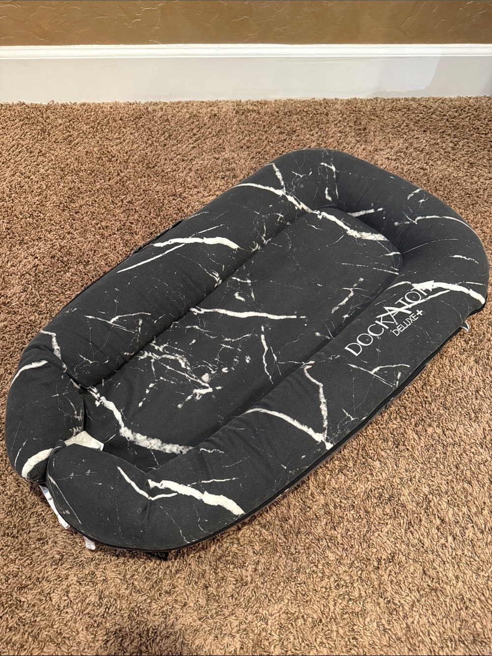 Dockatot Deluxe + Black Marble Cover